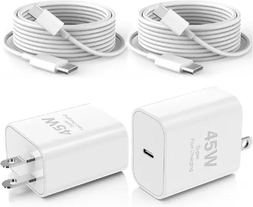 iPhone 16 Charger, 45W USB C Charger Block & 100W USB-C Cable (2-Pack), PD3.0/PPS Fast Charging for iPhone 16/15 Plus Pro Max, Galaxy, iPad, MacBook, AirPods, Pixel, ETL-Certified,Ultra-Compact Design 